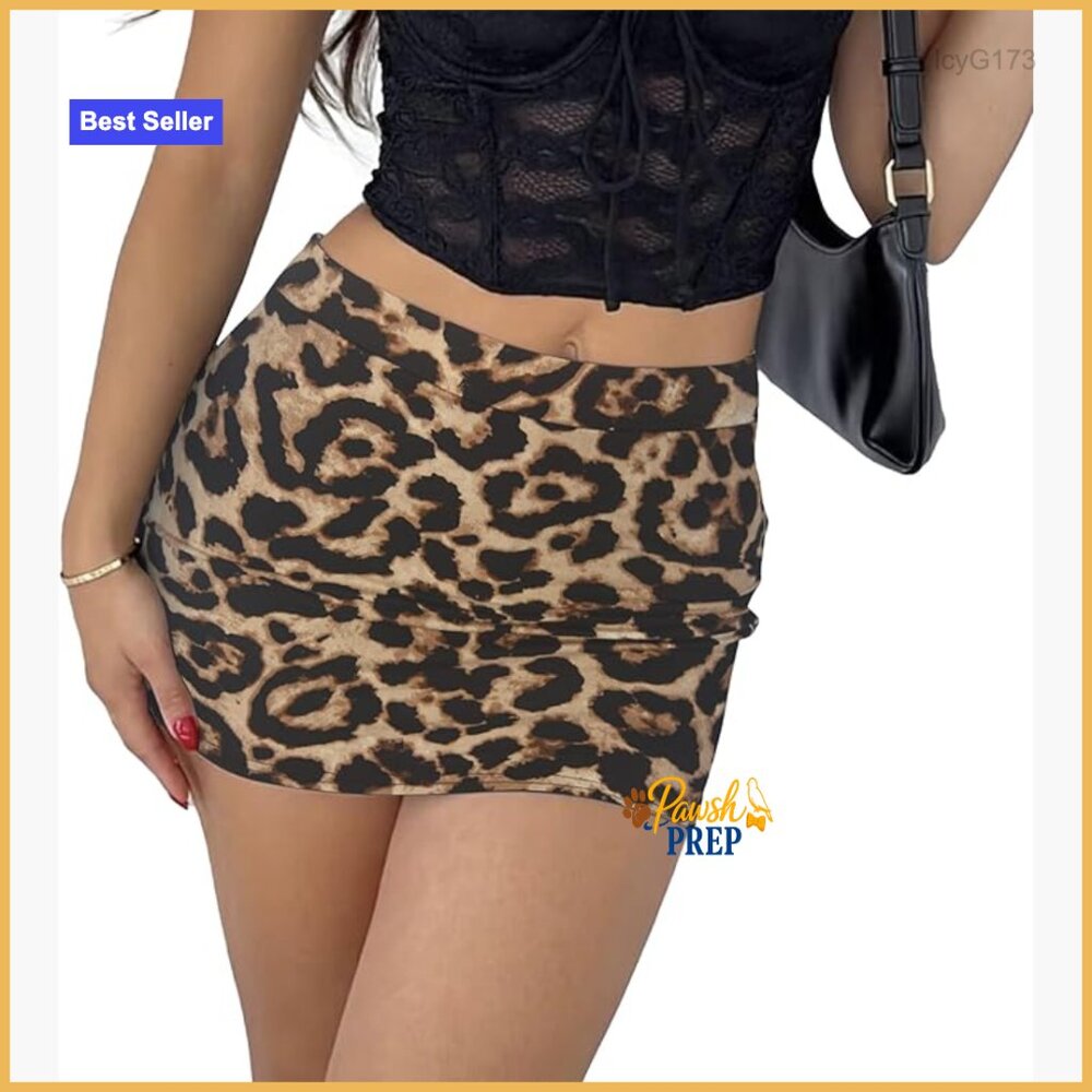 Leopard Print Skort with Built-in Shorts, High Waist Bodycon Mini Skirt